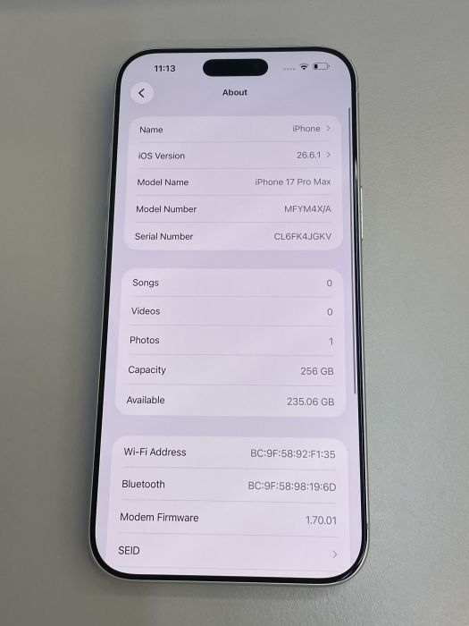 iPhone 17 Pro Max · 8/9